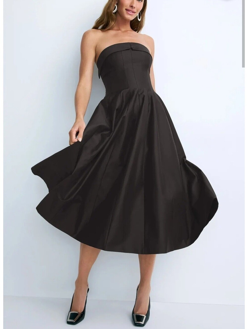 Alberta Ferretti Strapless Silk/wool charcoal Midi Fit/Flare Dress sz 10